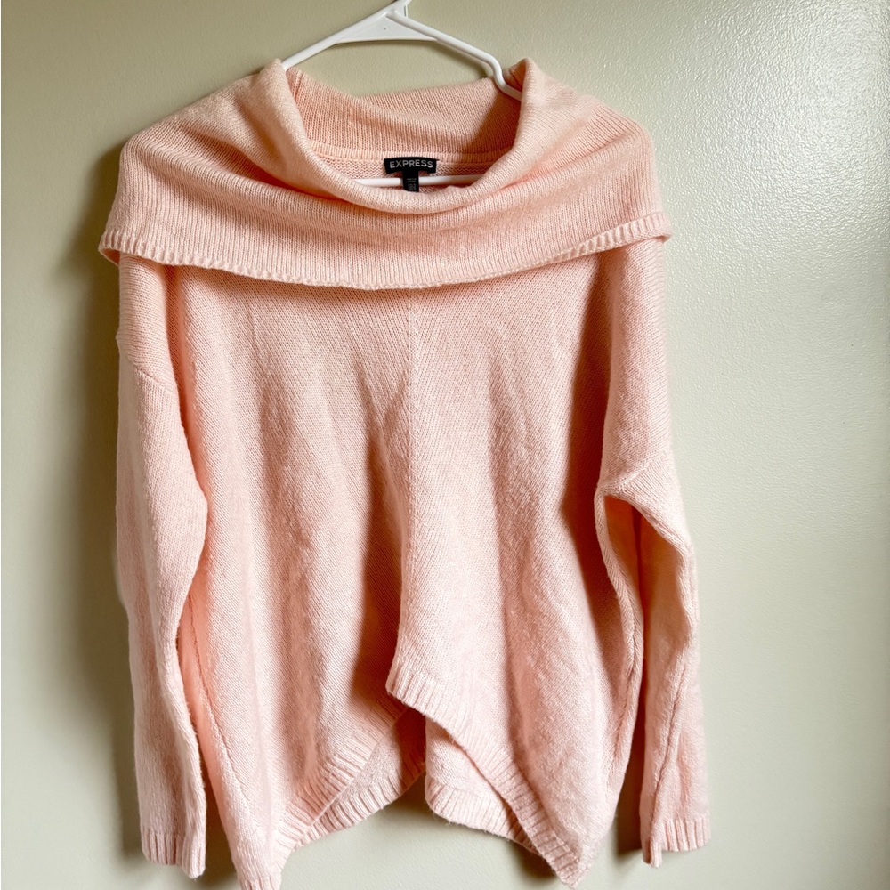 Express Light Ballet Pink Off-Shoulder Cowl Sweater